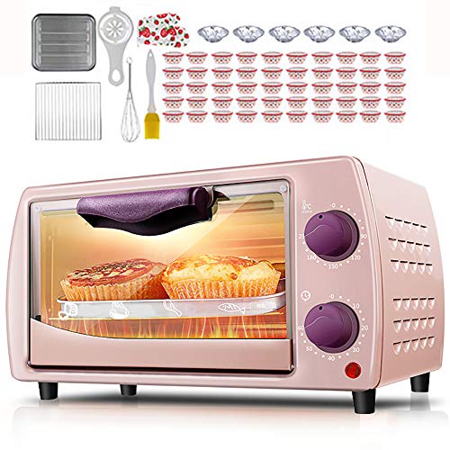 Mini Horno De 9L Doble Capa, Horno EléCtrico Mini, ConveccióN Rotativa, Parrilla EléCtrica Con Mango Aislado, Se Utiliza Para Preparar Pizza, Pasteles Y Pan,Pink-800W