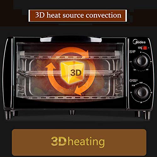 Mini Horno ecológico de Acero Inoxidable,2 interruptores rotativos, Horno de convección 3D,Controlador de Tiempo,Temperatura hasta 230 ℃,10L, 750 W,Pared Interior de aleación de Aluminio,Negro