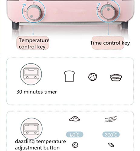 Mini horno, horno eléctrico de encimera, horno de convección, mini horno digital multifuncional-Horno eléctrico rosa de 9 litros
