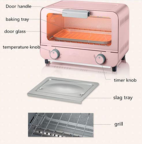 Mini horno, horno eléctrico de encimera, horno de convección, mini horno digital multifuncional-Horno eléctrico rosa de 9 litros