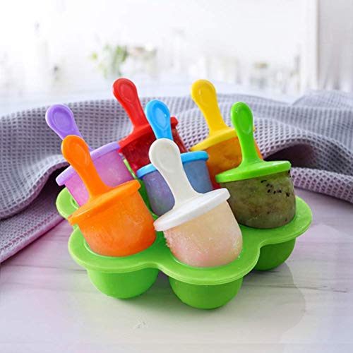 Mini molde de silicona para paletas de helado, 7 cavidades DIY con palitos de plástico coloridos, moldes para picaduras de huevo piruleta y helado contenedor de almacenamiento de alimentos para bebés