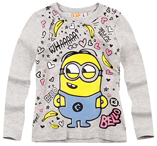 MINIONS - Camiseta de manga larga para niña, color gris y negro de 6 a 12 años gris 8 Años