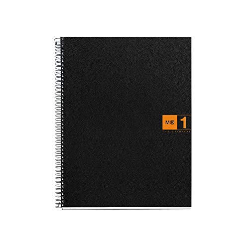 Miquelrius - Cuaderno A5, 80 hojas (franja de un color), cuadrícula 5 mm, tapa de polipropileno color negro/naranja