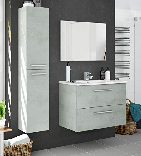 Miroytengo Pack Muebles baño Plutón diseño Moderno (Mueble Baño+Espejo+Columna+Lavabo Cerámica)