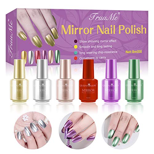 Mirror Nail Polish, Esmalte De UñAs,Esmalte de uñas metálico con efecto,efecto de espejo brillante magnífico de larga duración Kit de esmalte de uñas cromado-6 piezas