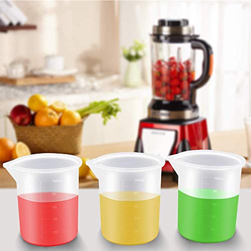 Mirrwin Jarra Medidora Silicona 6pcs 100mL Medir Tazas Silicona Taza de Medición Líquida Recipiente Resistente al Calor Laboratorio vaso Medidor para Cocinar Utensilios de Cocina o Laboratorio Medida