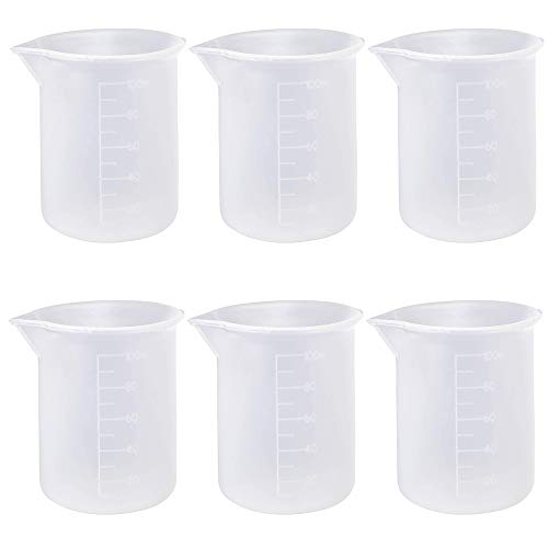 Mirrwin Jarra Medidora Silicona 6pcs 100mL Medir Tazas Silicona Taza de Medición Líquida Recipiente Resistente al Calor Laboratorio vaso Medidor para Cocinar Utensilios de Cocina o Laboratorio Medida