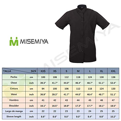 MISEMIYA - Camisa Uniforme Camarera SEÑORA Cuello Mao Mangas Cortas MESERO DEPENDIENTA Barman COCTELERA PROMOTRORAS Blusa - Ref.8271B - M, Blanco