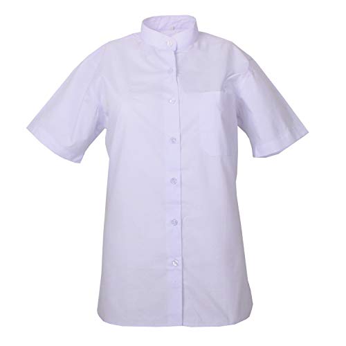 MISEMIYA - Camisa Uniforme Camarera SEÑORA Cuello Mao Mangas Cortas MESERO DEPENDIENTA Barman COCTELERA PROMOTRORAS Blusa - Ref.8271B - M, Blanco