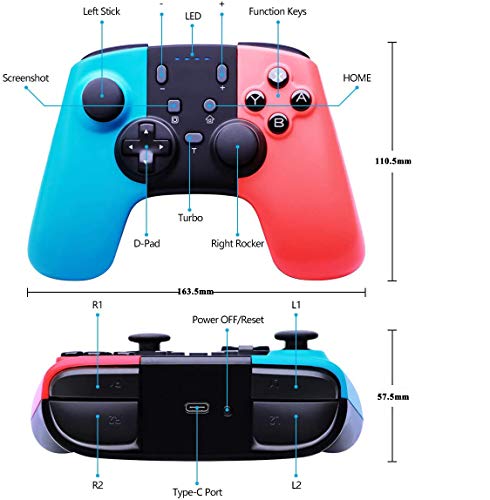 MISSJJ Mando Inalámbrico, Gamepad Wireless Pro Controller, Controlador Bluetooth con la Función de Turbo y Dual Motor