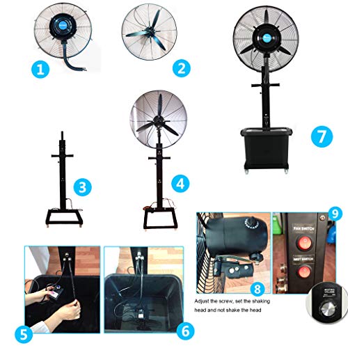 Mist Horn Fan Ventilador Industrial de Pedestal Ventilador de Piso Ventilador Oscilante 3 velocidades Ajustable Portátil de Alta Potencia Comercial al Aire Libre 260 vatios (Azul/Negro) 220V / 50H