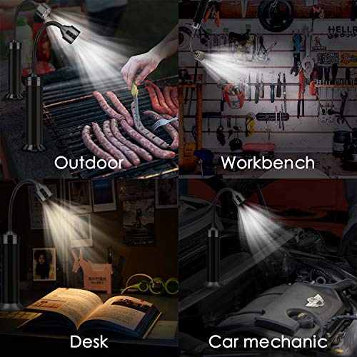 Mitening 2 Pcs Luz de Parrilla Magnética, Parrilla LED Luces con Base Magnética, 360 Grados Rotación, Ajustable, Flexible Cuello, para Exteriores, Barbacoa, Camping, Fiesta, Leer, BBQ ect (Negro)