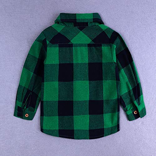 Mitlfuny Conjunto de 2 Piezas Cuadros Blusas + Vaquero Pantalones Jeans Ropa de Bebé Camisetas de Manga Larga Niñas Niños Solapa Botón Verde Camisas Tops Primavera Otoño Trajes Niño 1-6 Años