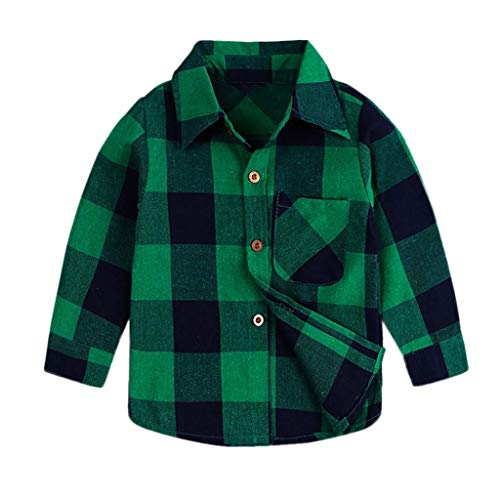 Mitlfuny Conjunto de 2 Piezas Cuadros Blusas + Vaquero Pantalones Jeans Ropa de Bebé Camisetas de Manga Larga Niñas Niños Solapa Botón Verde Camisas Tops Primavera Otoño Trajes Niño 1-6 Años