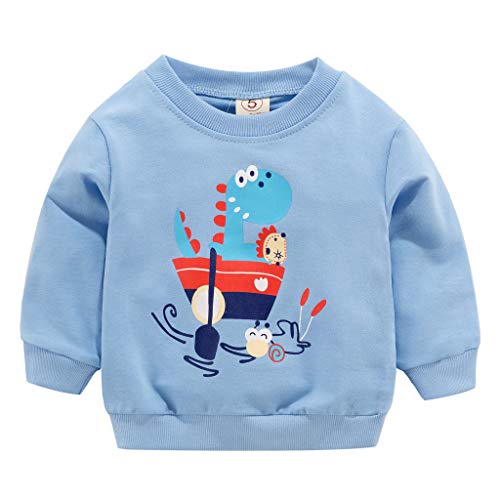 Mitlfuny Primavera Otoño Camisetas Ropa de Bebé Sudaderas de Manga Larga Niñas Niños Cuello Redondo Camisas Dinosaurio Panda Cocodrilo Dibujos Animados Estampado Tops Niño Adolescente Chico 7-13 Años