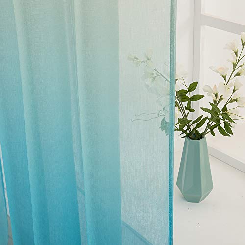 MIULEE 2 Hojas Cortinas Degradado Semitranslúcida Poliéster Visillo Suave para Ventanas Gasa Moderna con 8 Anillas para Dormitorio Hogar Habitación Balcon Salón 140x225cm Naranja Agua Azúl