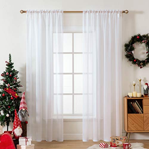 MIULEE Cortinas Poliéster Translucida de Dormitorio Moderno Ventana Visillos Salon para Sala Cuarto Dormitorio Comedor Salon Cocina Salón de Blanco 2 Unidades 140 x 175cm