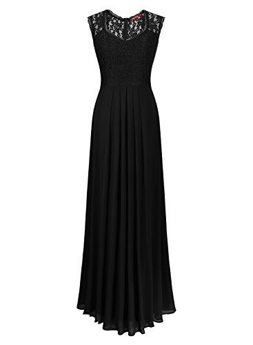 Miusol Vintage Chiffon Largo Fiesta Vestidos para Mujer Negro Small