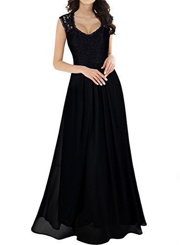 Miusol Vintage Chiffon Largo Fiesta Vestidos para Mujer Negro Small