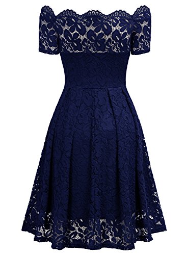 Miusol Vintage Encaje Completo Cóctel Vestidos para Mujer Azul Medium