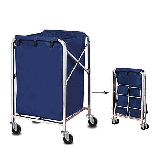 MJY Carrito de reciclaje de vehículos, carrito de lino plegable con ruedas para uso comercial, cesto de lavandería de estilo industrial con revestimiento de lona azul, capacidad de carga de 100 kg, v