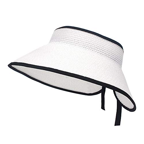 MK MATT KEELY - Sombrero de Paja de Playa para Mujer, Plegable ala Ancha sombrero para el sol mujer, Blanco Talla única