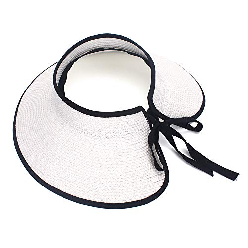 MK MATT KEELY - Sombrero de Paja de Playa para Mujer, Plegable ala Ancha sombrero para el sol mujer, Blanco Talla única