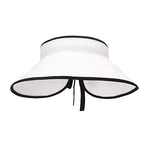 MK MATT KEELY - Sombrero de Paja de Playa para Mujer, Plegable ala Ancha sombrero para el sol mujer, Blanco Talla única