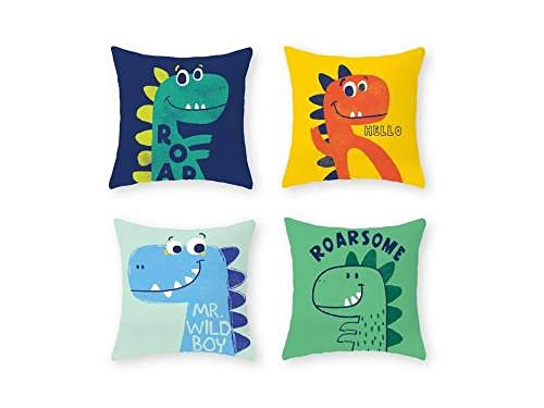 Mmdianpu Throw Pillow Funda Fundas de cojín 45 x 45 cm Algodón Lino Cuadrado Fundas de Almohada Decorativas para sofá Coche Dormitorio Jardín al Aire Libre, Juego de 4 (Animales de Dibujos Animados)