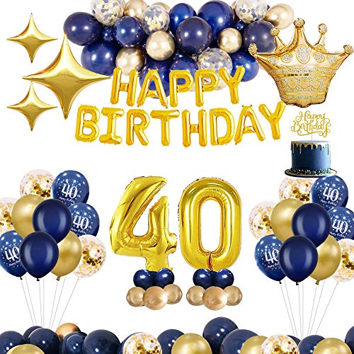 MMTX Decoraciones de cumpleaños, Oro Azul, decoración de Fiesta, decoración para Tartas, Pancarta de Feliz cumpleaños, Globos de Aluminio (40)
