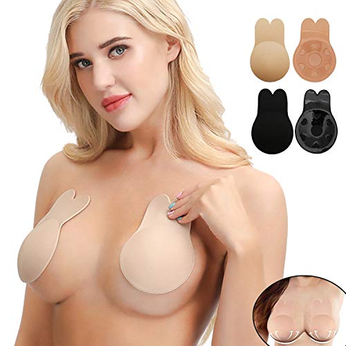 Mnioky 2 Pares Sujetador Adhesivo,Invisible Adhesivo Espalda Silicona Adhesivo, Push up Reutilizable para Las Sujetadores(Regalo) para Vestidos sin Espalda