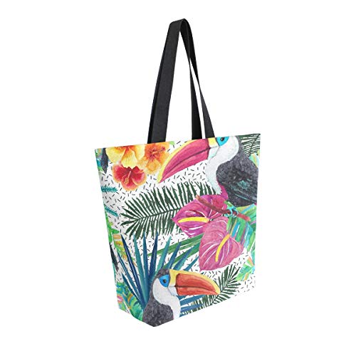 Mnsruu Bolsa de la compra Jungle Palm Leaves y Parrot Kitchen reutilizable bolsas de la compra de lona para la escuela viajes