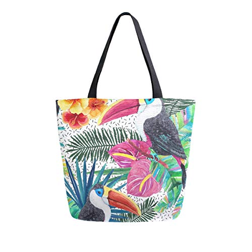 Mnsruu Bolsa de la compra Jungle Palm Leaves y Parrot Kitchen reutilizable bolsas de la compra de lona para la escuela viajes