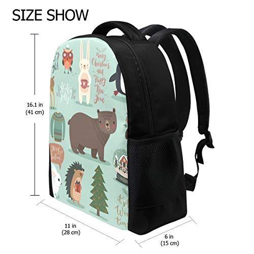 Mnsruu Mochila Escolar para niños, para niñas, niños, árbol de Navidad, Animales, Ciervo, Zorro, Oso, Caballo, pingüino, Mochila Informal para computadora portátil