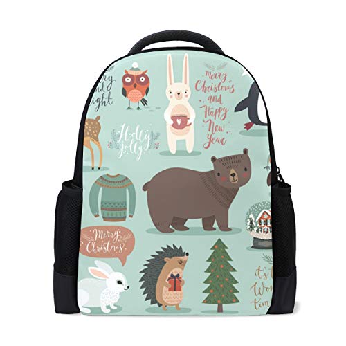 Mnsruu Mochila Escolar para niños, para niñas, niños, árbol de Navidad, Animales, Ciervo, Zorro, Oso, Caballo, pingüino, Mochila Informal para computadora portátil