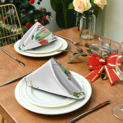 MNSRUU - Servilletas de tela de flor de loto, lavables, reutilizables, de poliéster, 50,5 x 50,5 cm, para el hogar, bodas, fiestas, vacaciones, juego de 4