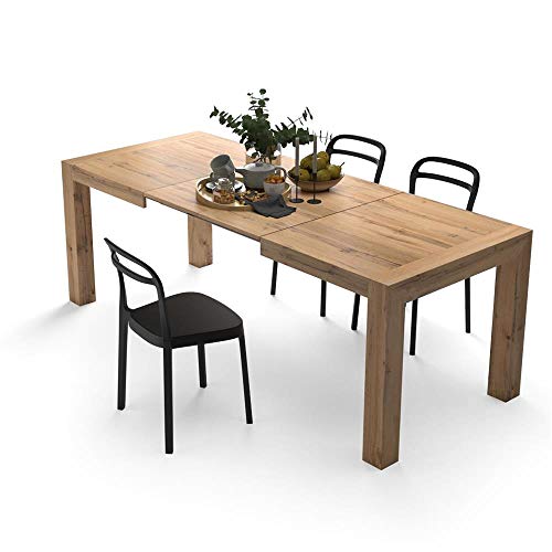 Mobili Fiver, Mesa de Cocina Extensible, Modelo Iacopo, Color Madera Rustica, 140 x 90 x 77 cm