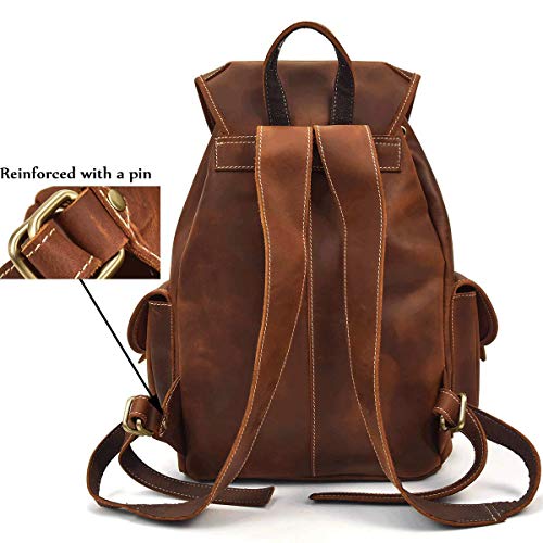 Mochila de Cuero Genuino de la Vendimia de los Hombres Mochila de Cuero de Vaca de Grano Superior Mochila de Cuero de la Bolsa de Viaje de Cuero Loco de Crazy Horse (Reddish Brown)