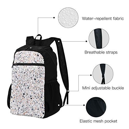 Mochila de viaje para senderismo Mochila elegante Pantalones de playa perfectamente grandes Suelo de terrazo Superficie de mármol Mochila de viaje abstracta Mochila plegable para mujeres Ligero imperm