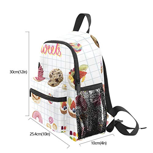 Mochila escolar para niños y niñas, para estudiantes, casual, para viajes, bolsa de viaje, para niños, para camping, senderismo, regalo, postre, estilo acuarela