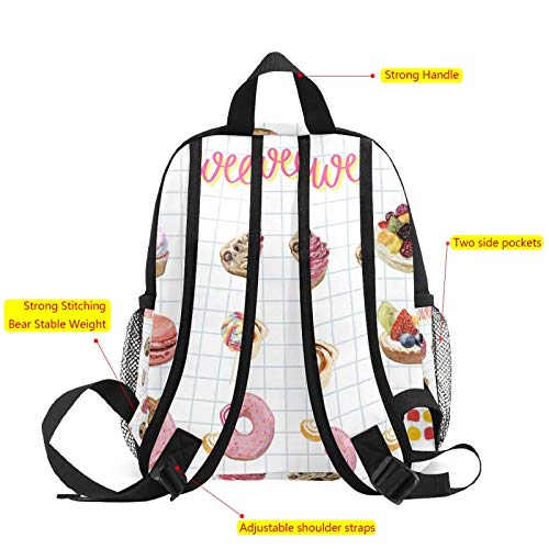 Mochila escolar para niños y niñas, para estudiantes, casual, para viajes, bolsa de viaje, para niños, para camping, senderismo, regalo, postre, estilo acuarela