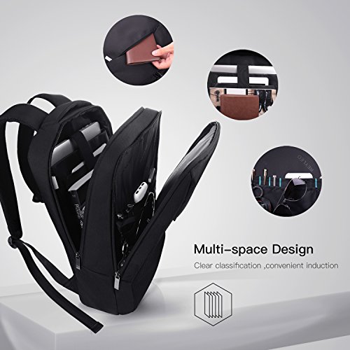 Mochila para Portátil, REYLEO Mochila Negocio Impermeable con Puerto de USB para Hombre Mujer Estudiante - Negro