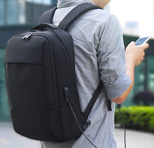 Mochila para Portátil, REYLEO Mochila Negocio Impermeable con Puerto de USB para Hombre Mujer Estudiante - Negro