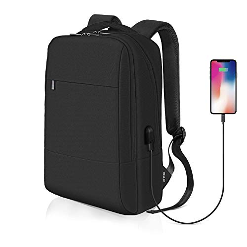 Mochila para Portátil, REYLEO Mochila Negocio Impermeable con Puerto de USB para Hombre Mujer Estudiante - Negro