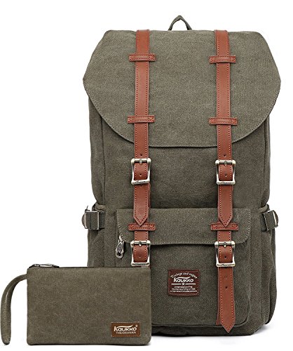 Mochila portátil KAUKKO Unisex Paquete de Ocio de Moda para excursiones al Aire Libre Viajes Camping (Lona Verde Ejército 2PCS)