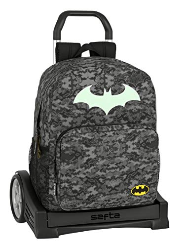 Mochila Safta 754 Espalda Ergonómica con Carro Safta Evolution de Batman Night, 320x140x430mm, Gris/Negro