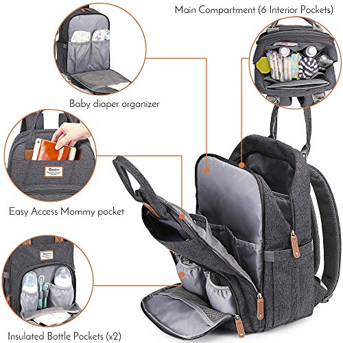 Mochilas para Pañales para Mamá y Papá, Gran Capacidad Bolso Cambiador Bebe con 16 Compartimentos y Cambiar de Mat, Unisex (Gris Oscuro)