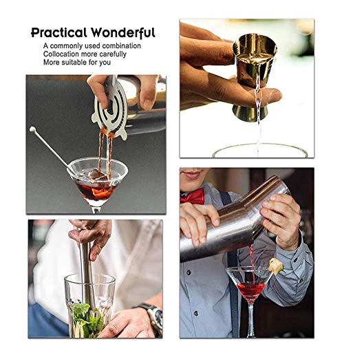 Moda Kit Cocteleria Profesional 10 Piezas Juego de Coctelería Acero Inoxidable Cocteleras de Cóctel Set Cocktail con Soporte Kit para Hacer Cócteles,Plata (Size : 550ml)