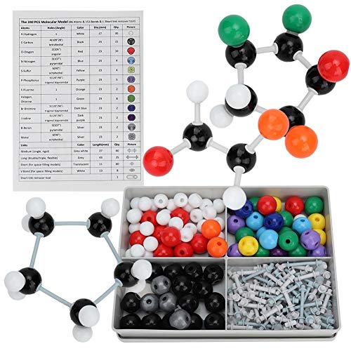 Modelo molecular, 240 piezas Kit de estructura de bioquímica inorgánica orgánica molecular Modelo de enlace atómico Química Conjunto de estructura de órbita electrónica para niños Educación Enseñanza