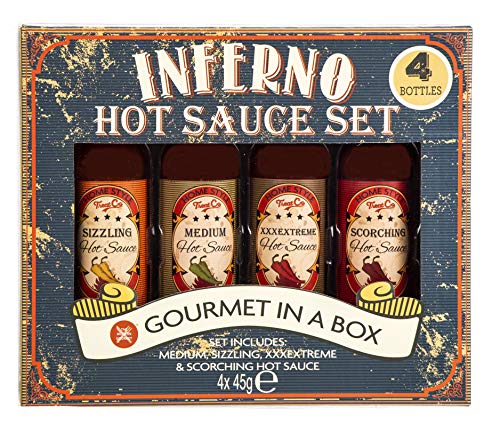 Modern Gourmet Foods, Set de Regalo Salsas Picantes "Inferno Chilli", Incluye 4 Sabrosas Salsas Picantes de Chile